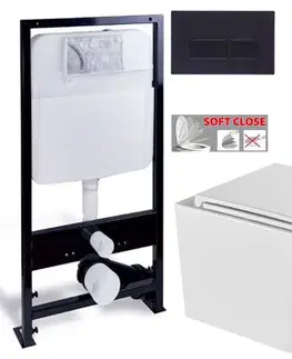 Závesné wc sety PRIM predstenový inštalačný systém s čiernym tlačidlom 20/0044+ WC INVENA FLORINA /VÍROVÉ SPLACH/ WITH SOFT  se sedlem RIMLESS PRIM_20/0026 44 FL1