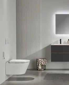 Kúpeľňový nábytok CERANO - Kúpeľňová skrinka Velora - čierna matná, úchytka zlatá + keramické umývadlo Todo - 121x55x46,5 CER-664924