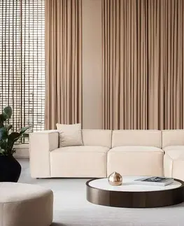 Sedacie súpravy Rohová sedacia súprava / Rohová pohovka Lora (L1-O1-1R-POUFFE ) - Cream