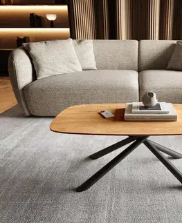 Konferenčné stolíky DELIFE Konferenčný stolík Edge zaoblený tvar 100x50 cm dub prírodný švajčiarska hrana Sarity kov čierna