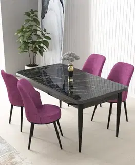 Jedálenské sety Dining Table & Chairs Set (5 Pieces) Nil - Black Marble, Purple