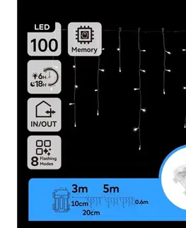 LED osvetlenie  B.V.  - LED vonkajší reťaz 100xLED/8 funkcií/3xAA 8x0,6m IP44 studená biela B10303K40
