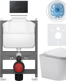 Záchody CERANO - Kompletný WC set Basic/Cesso - biela lesklá - WC tlačidlo Modulo/Čierna - ovládanie zhora - predstenová inštalácia - 49x36 CER-8050BD85960
