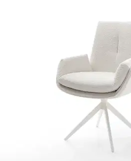Jedálenské stoličky DELIFE Jedálenská stolička Clea-Flex bouclé bielo-krémová krížová podstava široká biela 360° otočná s hojdacou funkciou