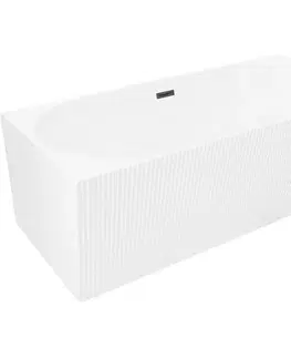 Vane MEXEN/S - Silo voľne stojaca rohová vaňa ľavá reliéf 150 x 75, biela, sifón a prepad čierna 52891507500L-70