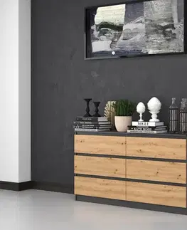 Komody a skrinky Široká komoda so zásuvkami WALMA M6 140, antracit/ dub artisan