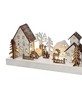 Vianočné dekorácie Solight LED vianočná dedinka, 34 x 17 cm, drevo, 4 LED, 2x AA