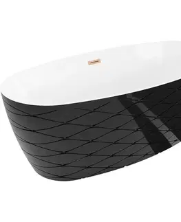 Vane MEXEN/S - Olea voľne stojaca vaňa vzor 170 x 80, biela/čierna, sifón a prepad meď kartáčovaná 52821708075-65