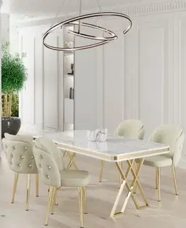 Jedálenské sety Dining Table & Chairs Set (5 Pieces) Rigel - White, Gold, Cream