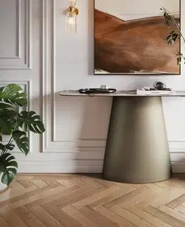 Konzolové stolíky DELIFE Konzolový stolík Edge zaoblený tvar 140×40 cm keramika Patagonia leštená Conos kov titánová farba