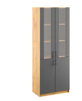 Vitríny KANTOR KIT vysoká skriňa N05, antracit / dub Apalačský