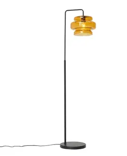 Stojace lampy Retro stojacia lampa čierna s oranžovým sklom - Denise