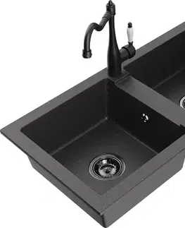 Kuchynské drezy MEXEN/S MEXEN/S - Mario granitový drez 2-bowl vrátane batérie Carla, čierna kropenatá 6504-76-670700-70-B