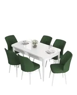 Jedálenské sety Extendable Dining Table & Chairs Set (7 Pieces) Eva - White, Khaki