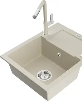 Kuchynské drezy MEXEN/S MEXEN/S - Enzo granitový drez 1-miska s odkvapkávačom vrátane batérie Flora, béžová 6506-69-670401-09