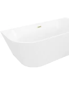 Vane MEXEN/S - Oris voľne stojaca vaňa nástenná reliéf 150 x 75, biela, sifón a prepad zlatá kartáčovaná 52871507500-55