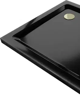 Vane MEXEN/S - Flat Sprchová vanička štvorcová slim 100 x 100, čierna + zlatý sifón 40701010G