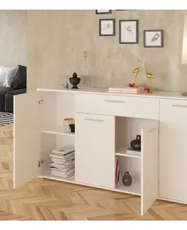 Komody KONDELA Lunia štvordverová komoda so zásuvkou biela