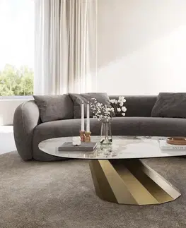 Konferenčné stolíky DELIFE Konferenčný stolík Edge oválny 140x75 cm keramika Minas Melange Parabi metalická zlatá