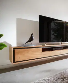 Televízne stolíky DELIFE TV stolík Stonegrace 240 cm akácia prírodná 2 dvierka 1 priehradka 2 zásuvky kamenná dyha závesný