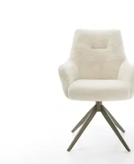 Jedálenské stoličky DELIFE Jedálenská stolička Alja-Flex s opierkami plyšový manšester krémovo biela krížová podstava široká titánová farba 360° otočný hojdacia funkcia vrecková pružina