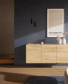 Komody DELIFE Komoda Cuor 150 cm keramika Laminam® sabbia v dubovej farbe 3 dvierka závesná