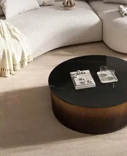 Konferenčné stolíky DELIFE Konferenčný stolík Fiorano 90×90 cm mramor čierna strieborná kov zlatá ombré