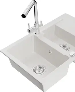 Kuchynské drezy MEXEN/S MEXEN/S - Gaspar granitový drez 1.5 s odkvapkávačom vrátane batérie Duero, biela 6507-20-671600-00