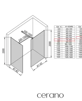 Sprchovacie kúty CERANO - Sprchová zástěna Walk-in Onyx T L/P - 8 mm - hranatá vzpěra - chrom, mléčné sklo - 80x70x200  CER-8050BD2649
