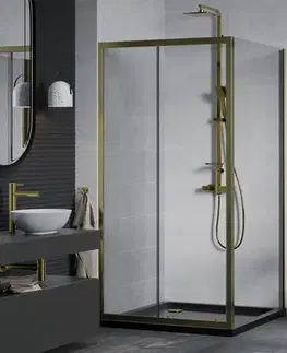 Vane MEXEN/S - Apia Sprchovací kút 90x90, transparent, zlato + vanička so sifónom 840-090-090-50-00-4070G
