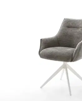 Jedálenské stoličky DELIFE Jedálenská stolička Alja-Flex s opierkami bouclé mäkký tmavobéžová krížová podstava široká biela 360° otočná hojdacia funkcia vrecková pružina
