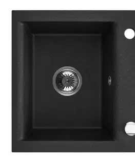 Kuchynské drezy INVENA INVENA - Granitový drez TESALIA, čierny s automatickým sifónom, chróm AZ-01-041-B