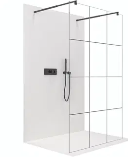 Sprchové dvere CERANO - Sprchová zástena Walk-in Onyx Duo Ľ/P - 8 mm - okrúhla vzpera - čierna matná, industriálne sklo - 90x200 CER-8050BD2156
