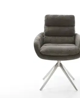 Jedálenské stoličky DELIFE Jedálenská stolička Abelia-Flex s opierkami bouclé mäkký tmavobéžová krížová podstava široká nerezová oceľ 360° otočný hojdacia funkcia