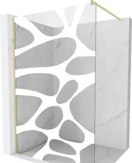 Sprchové dvere MEXEN/S - Kioto Sprchová zástena Walk-in 80 x 200, biely vzor 8 mm, zlatko kartáčovaná 800-080-101-55-97