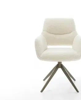 Jedálenské stoličky DELIFE Jedálenská stolička Yago-Flex s opierkami barančekový poťah béžová krížová podstava široká titánová farba 360° otočná hojdacia funkcia vrecková pružina