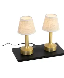 Lampy Sada 2 stolových lámp zlatá s béžovou RGBW nabíjateľná - Elise