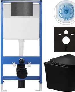 Záchody CERANO - Kompletný WC set Profi/Cesso - čierna lesklá - WC tlačidlo Line/Tmavosivá - predstenová inštalácia - 49x36 CER-8050BD84275