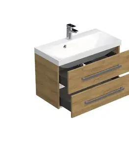 Kúpeľňový nábytok Kúpeľňová skrinka s chrómovými úchytmi a umývadlom SAT Cube Way 80x53x40 cm dub Hickory mat CUBE280ZDH CUBE280ZDH