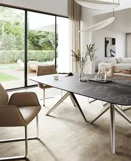 Jedálenské stoly DELIFE Jedálenský stôl Edge zaoblený 260×120 cm keramika Laminam® Nero Greco antracitová Estelar okrúhly nerezová oceľ