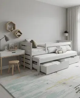 Postele ArtBed Detská posteľ TOMÁŠ II s prístelkou a úložným priestorom | 80 x 180 cm Farba: Borovica
