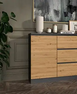 Komody a skrinky Moderná komoda 2D3S, antracit/ dub artisan