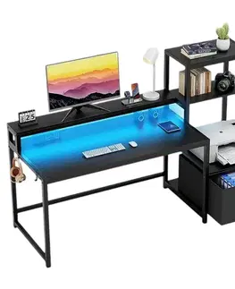 Písacie stoly FOREST herný PC stôl s LED osvetlením, čierny