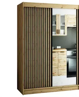 Šatníkové skrine Skriňa Lamelo 2 150 Dub Artisan/čierna/Zrkadlo