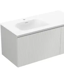 Kúpeľňový nábytok MEXEN/S - Rivel kúpeľňová skrinka 100 cm s umývadlom Vela ľavá, 1S, 1D, reliéf, šedá mat/biela mat 91A23-10047-3-BBFF62-W23L01