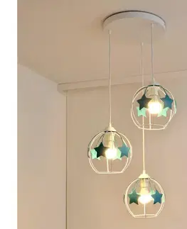 Svietidlá  Detský luster na lanku STARS 3xE27/15W/230V tyrkysová/biela W-KD 1385/3 WT+TRQ