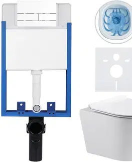 Záchody CERANO - Kompletný WC set Profi/Carlito - biela lesklá - WC tlačidlo Line/Biela - na zamurovanie - 48,5x36,5 CER-8050BD84304