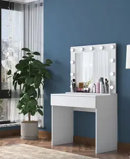 Kozmetický stolík LATINO toaletný stolík so zrkadlom, biela
