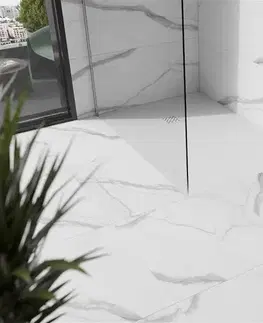 Vane MEXEN/S - Stone+ obdĺžniková sprchová vanička 80 x 70, biela, mriežka biela 44107080-W