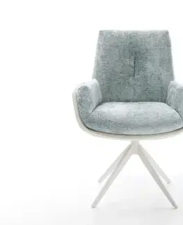 Jedálenské stoličky DELIFE Otočná jedálenská stolička Clea-Flex zmiešané materiály pravá koža bielo-pastelovo modrá krížová podstava široká biela 360° otočná hojdacia funkcia